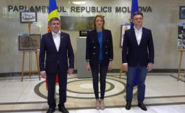 Roberta Metsola primită la Parlament de președintele Parlamentului Igor Grosu și premierul Dorin Recean