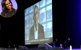 Barack Obama a întrerupt prezentarea soției sale FOTOVIDEO
