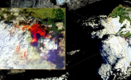 Извержение вулкана Кумбре Вьеха на острове Ла Пальма Вид со спутника