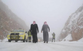 Ninsori și furtuni cu grindină în Arabia Saudită Zăpada a acoperit nisipul din deșertul arab