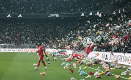 Болельщики в Турции забросали футбольное поле мягкими игрушками для пострадавших детей