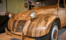 O mașină unică în lume construită integral din lemn va fi scoasă la licitație