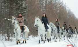 Kim Jong Un și soția sa fotografiați pe cai albi întrun munte sacru