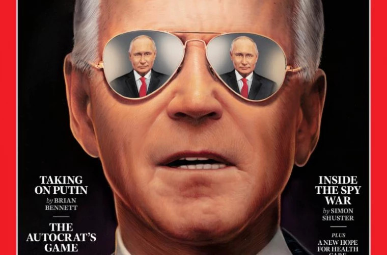 Putin, reflectat în ochelarii lui Biden pe coperta Time