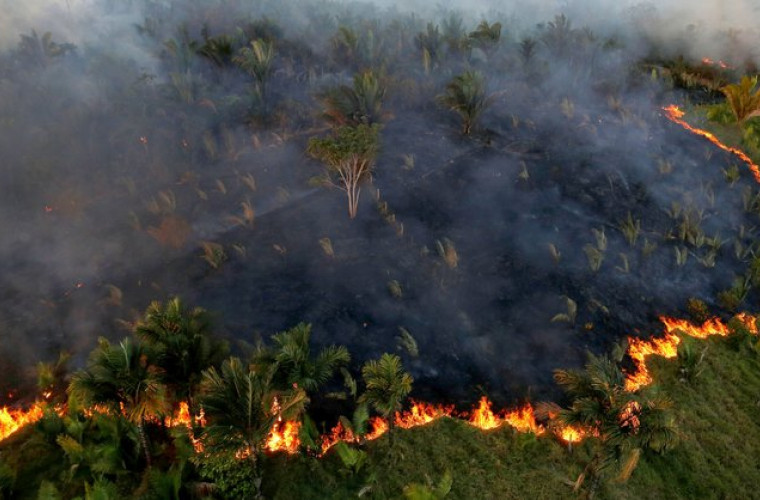 Norii de fum rezultaţi din incendiile de pădure din Brazilia, fotografiaţi din satelit